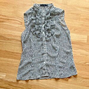 The Limited small sleeveless black and white polka dot ruffle sheer blouse shirt